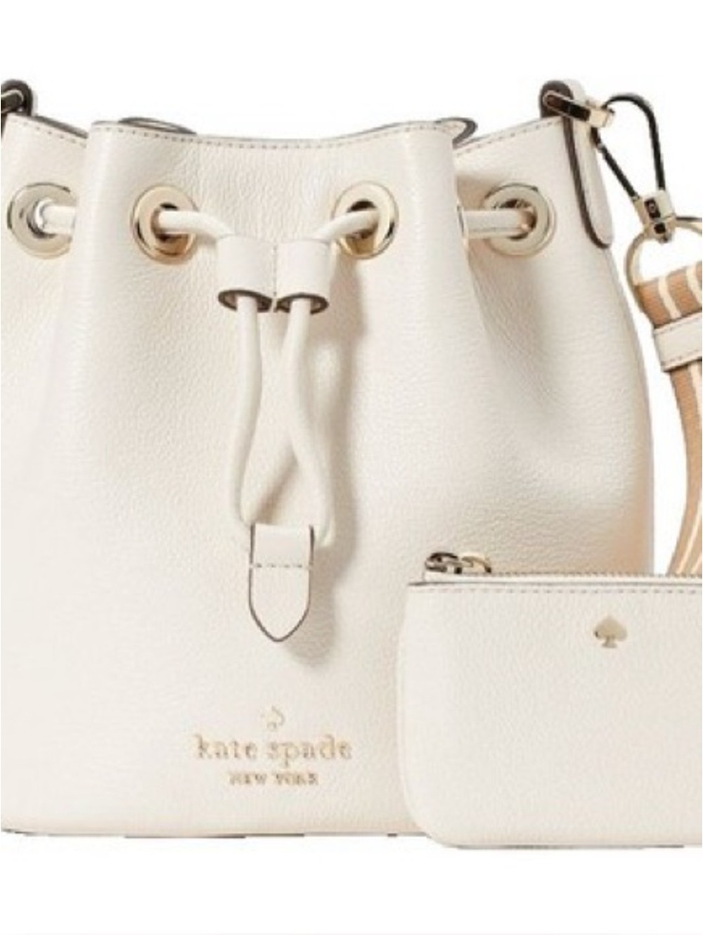 NWT Kate Spade New York Rosie Mini Bucket Bag, Parchment Pebbled Leather, KC740